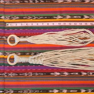 3/$20 Set of Two macrame hanging plant holders tan cream w multi wood beads